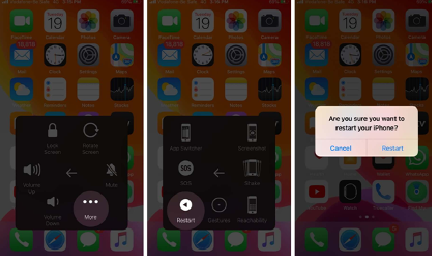 Restart iPhone 12 ,iPhone 11 by assistive touch