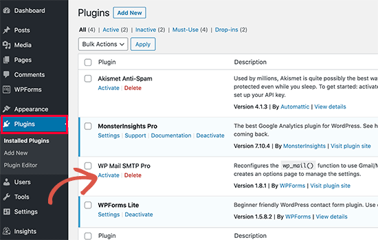 activate plugin in wordpress