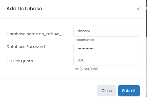 create database in hosting control panel