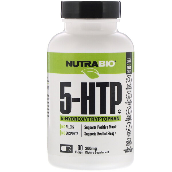 NutraBio Labs, 5-HTP, 200 mg, 90 V-Caps