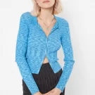 Blue Space Dye Double Zip Polo Sweater