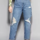 Medium Wash High Rise Ripped Straight 90s Jeans