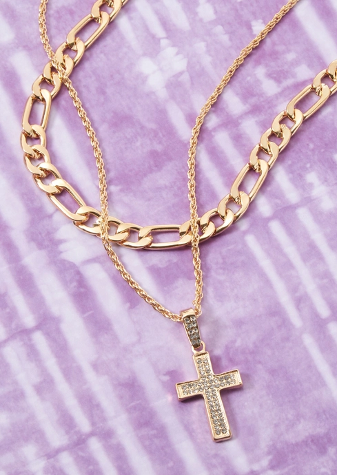 2-Pack Gold Chain Cross Necklace Set