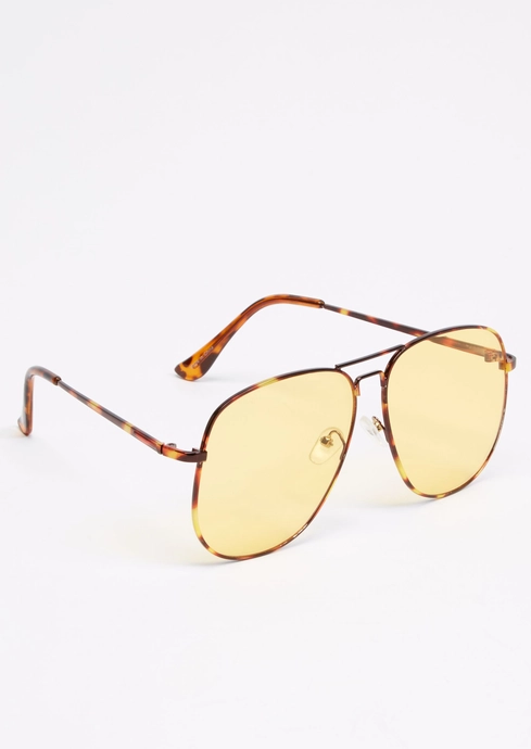 Brown Yellow Lens Aviator Sunglasses