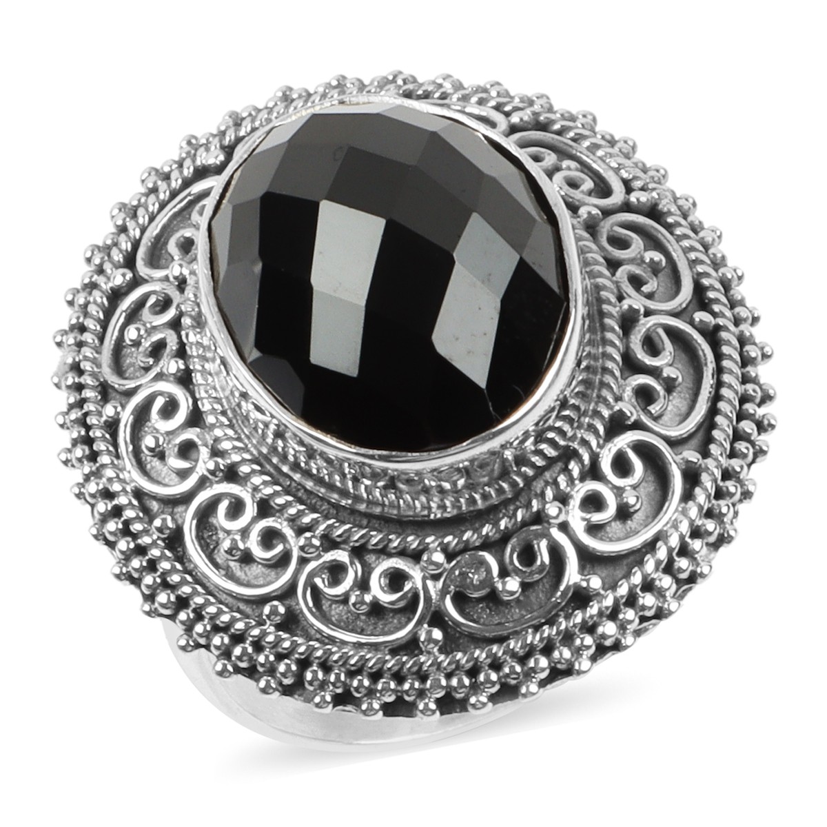 Natural Thai Black Spinel Ring in Platinum Over Sterling Silver 12.10 ctw