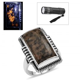 Artisan Crafted Natural Yooperlite Ring in Sterling Silver 12.00 ctw with Free UV Torch