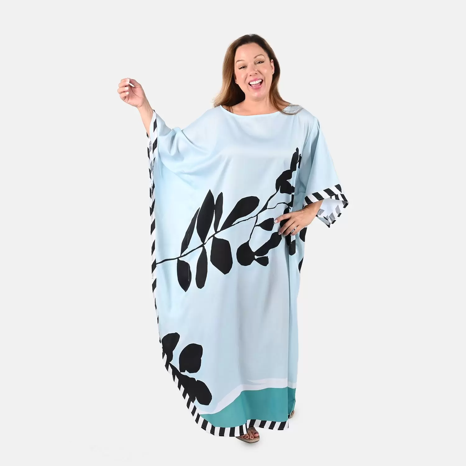 TAMSY Mint Leaf Asymmetrical Kaftan – One Size Fits Most