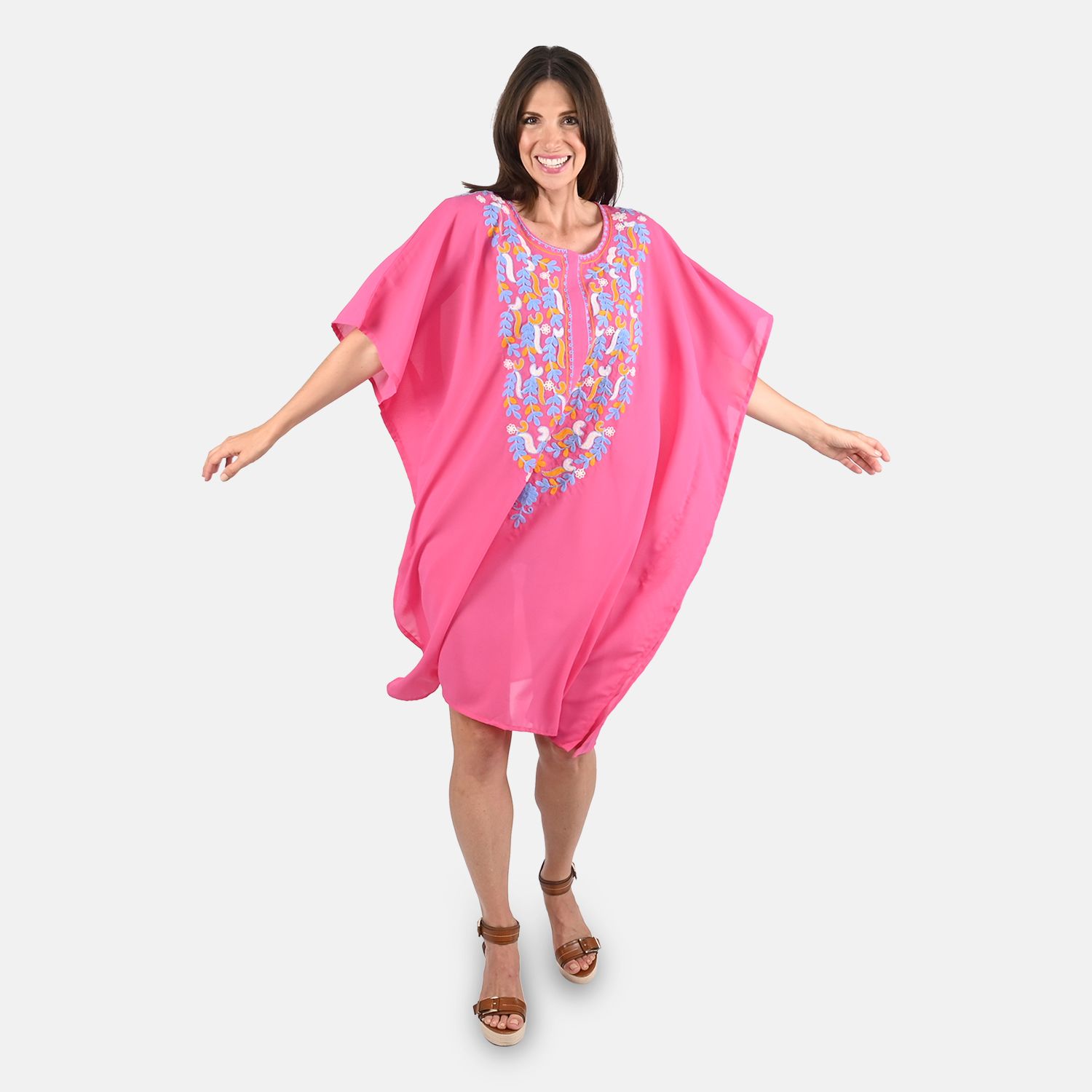 TAMSY Magenta Front Embroidered Midi Kaftan – One Size Fits Most