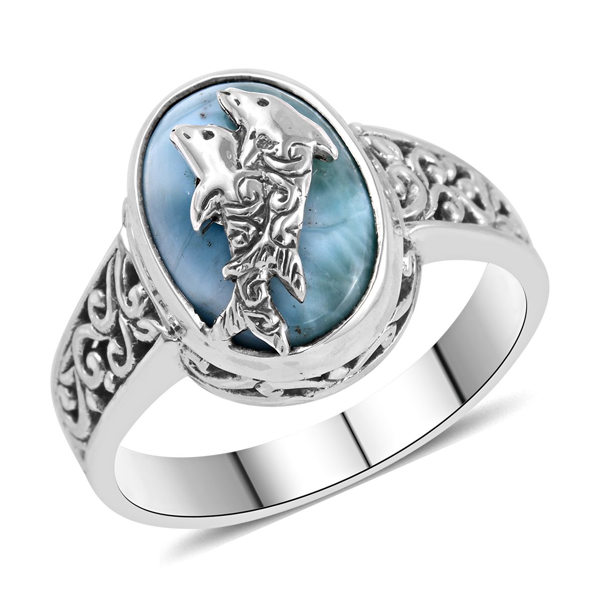 BALI LEGACY Larimar Dolphin Ring in Sterling Silver 8 Grams 6.75 ctw